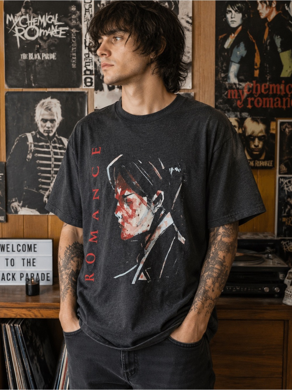 My Chemical Romance Men's Black Graphic Tee with Red Accent - Style 3XL